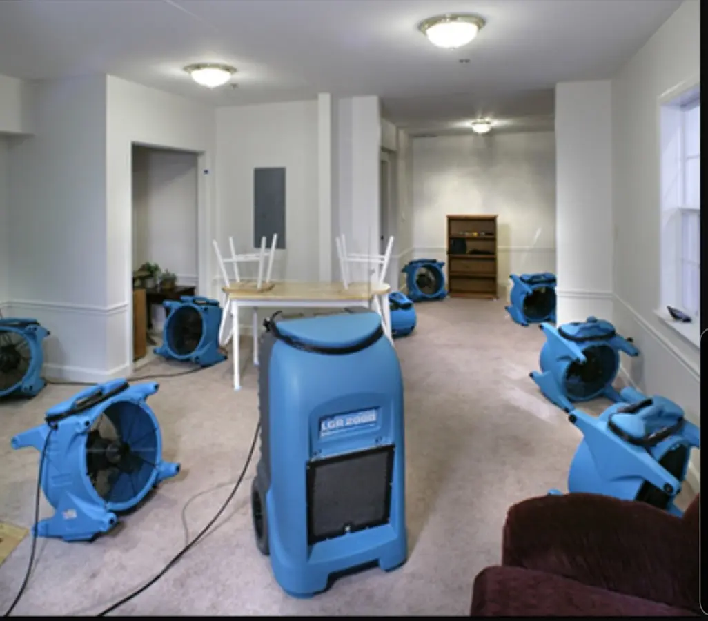 Air movers and dehumidifier setup for Water Extraction & Removal in Rutherford